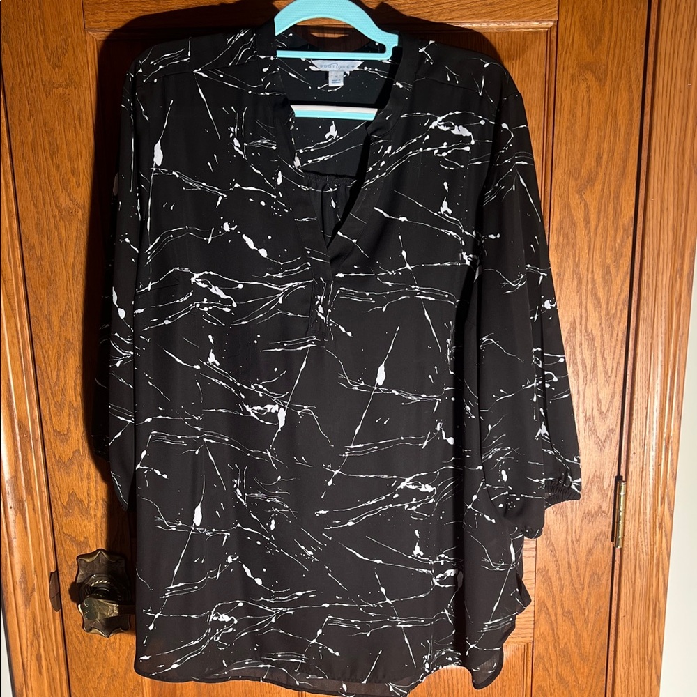 Black and White Marble Print Blouse